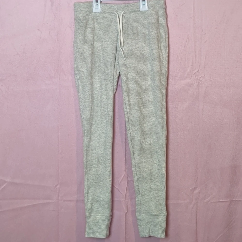 Old Navy Ribbed Light Gray Drawstring Waist Joggers with Pockets size Large